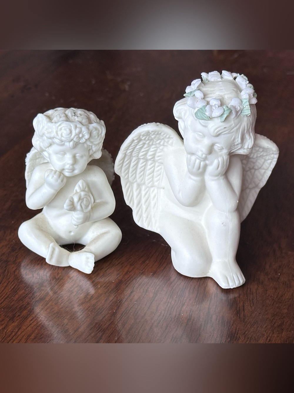 Source Unknown White Cherub Angel Figurines with Pastel Floral Crowns